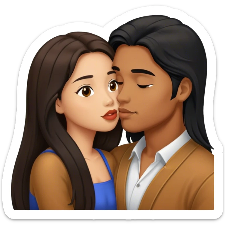 Caramel brown Guy with long black hair kissing brown hair Filipina sticker