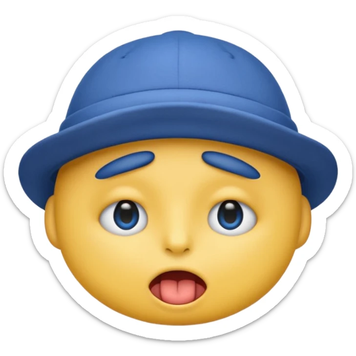 An emoji with a blue hat on its head and 1 blink and tongue sticking out sticker