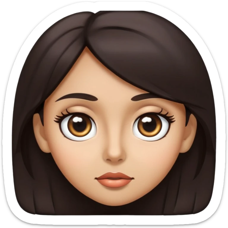 woman face with big eyes, medium skin tone, and dark hair sticker