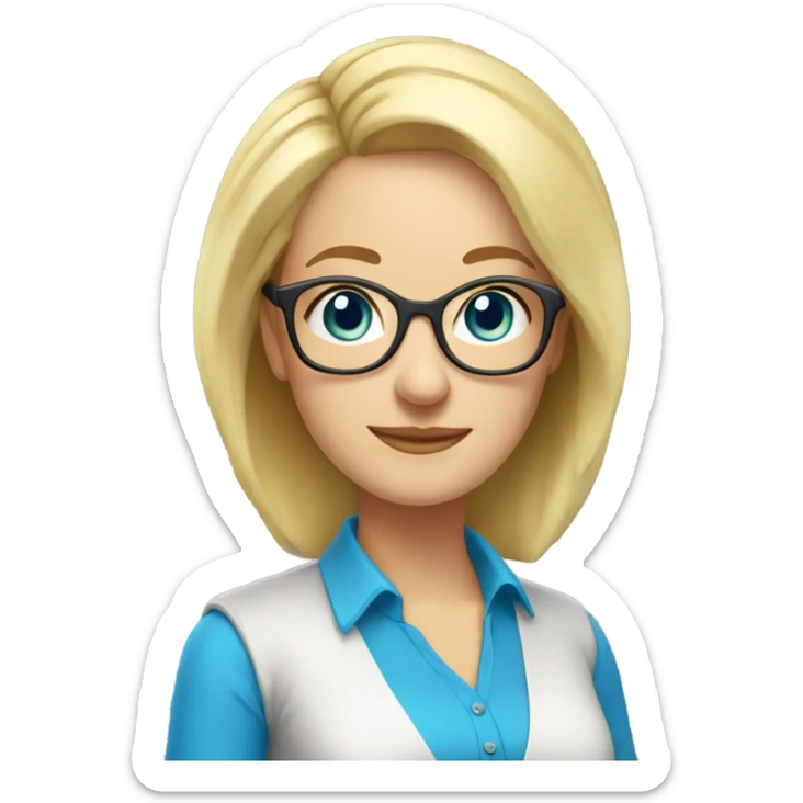 Woman teacher blonde long short hair glasses blue eyes with book sticker