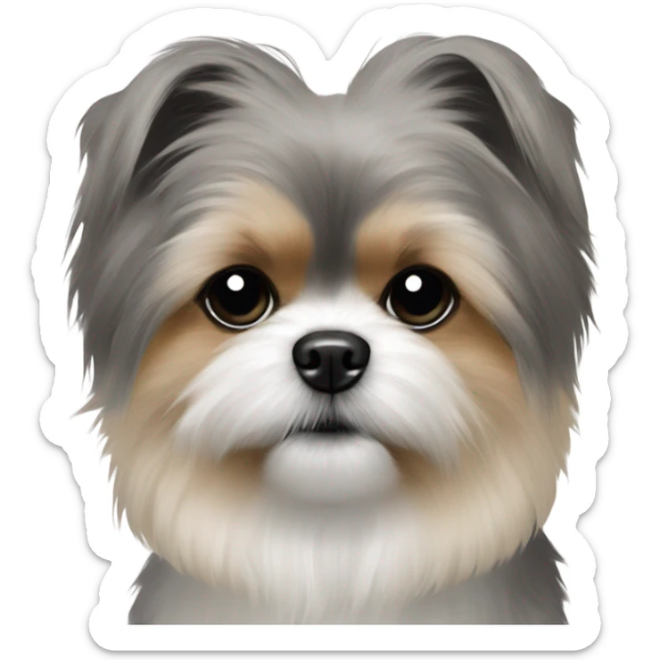 Pomeranian Shih Tzu mix with gray and black fur and black eyes pointy ears sticker
