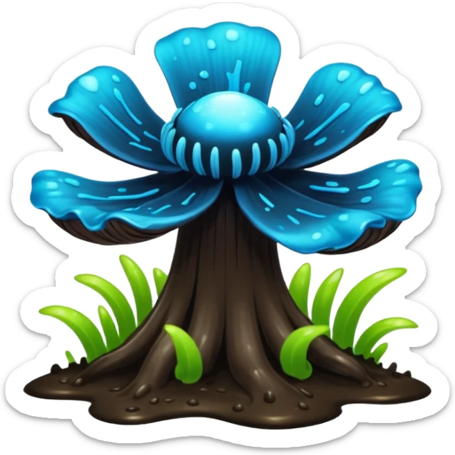 Black and cyan and blue and neon green bioluminescent shiny glowing ET gooey shroomy plenty icky sticky muddy swampy spore flower ecosystem environment  sticker