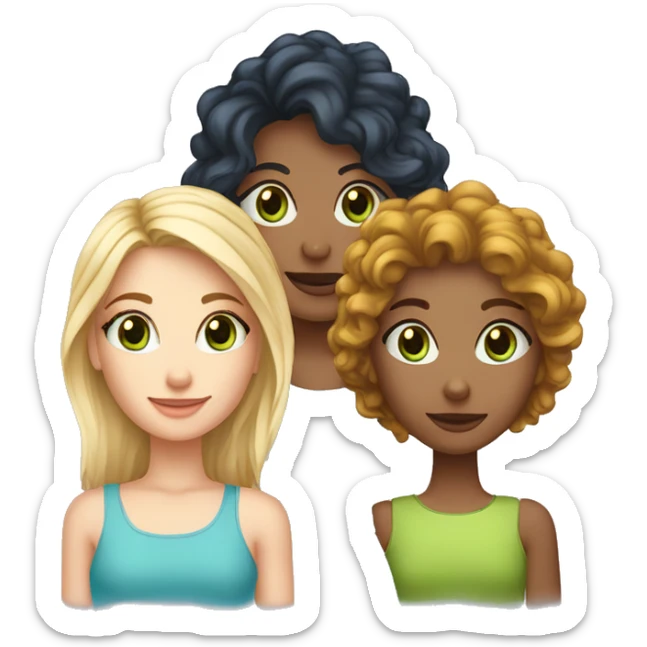 TRIO AVEC UNE FILLE AU cheveux mi-long blonde au yeux bleu + une fille avec les cheveux mi-long bouclé yeux brunc + une fille avec les cheveux legerement court ondulé avec les yeux vert  sticker