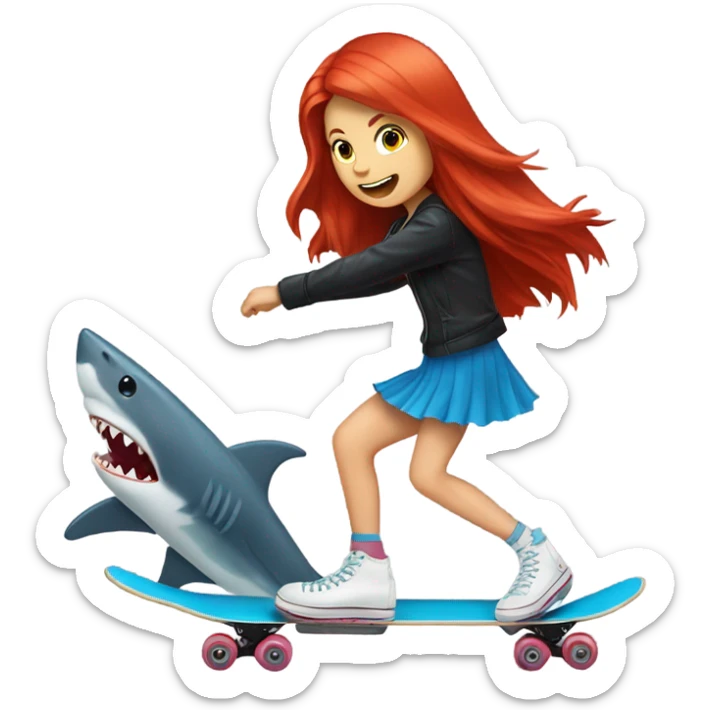 red hair girl blonde girl brunette girl riding a skating shark sticker