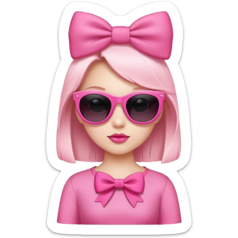a girl with a pink outfit and a pink bow with black sun glasses sticker