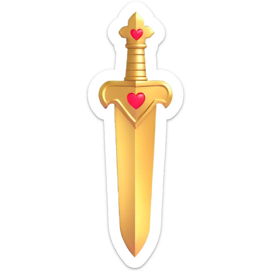 golden heart with a golden dagger diagonally across, shiny metallic look sticker