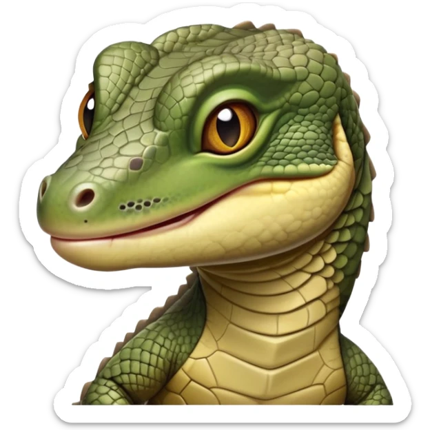 cinematic-realistic-cute-monitor-lizard-portrait-emoji,-head-tilted-playfully-and-inquisitively,-featuring-a-compact,-agile-body-with-finely-detailed,-glossy-scales-in-earthy-olive-hues-and-a-distinct,-alert-face-with-bright,-curious-eyes sticker