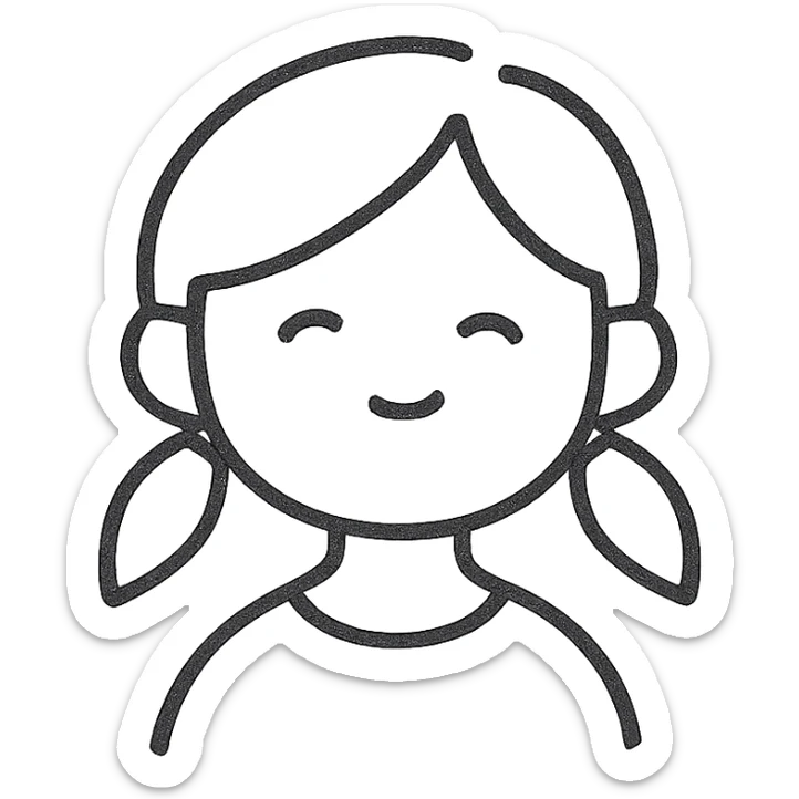 a girl illustrated in a clean, modern icon style, simple lines, minimal details, friendly expression sticker