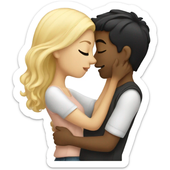 Blonde white girl kissing white black hair boyfriend  sticker