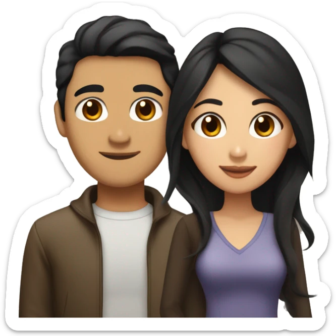 Asian man with brown hair and medium length black hair and Latina woman with long brown highlighted hair  and brown eyes together in love sticker