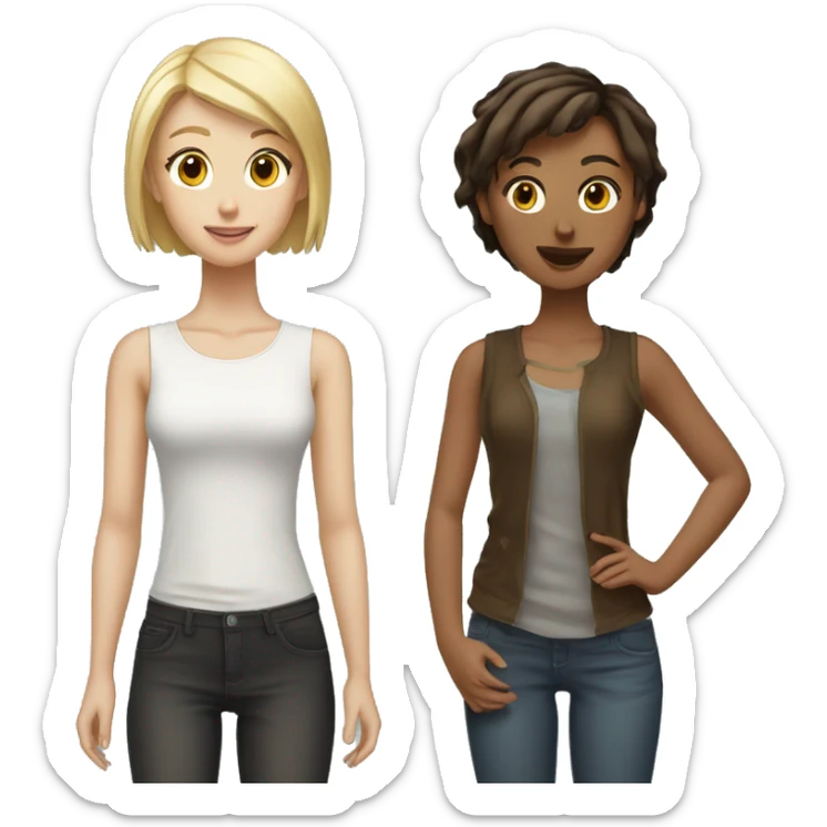Tall short haired blonde girl and short brown haired with blonde streaks girl bestfriends sticker