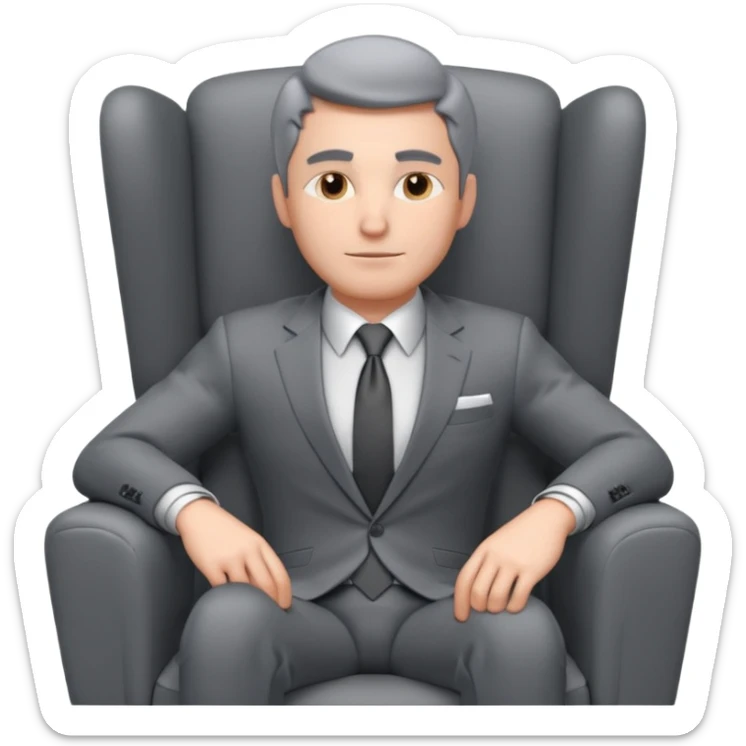businessman sitting in an armchair, confident relaxed pose, formal suit and tie, professional corporate vibe, 3D cartoon style, mobile game icon style, clean background, no text, no watermark
 sticker