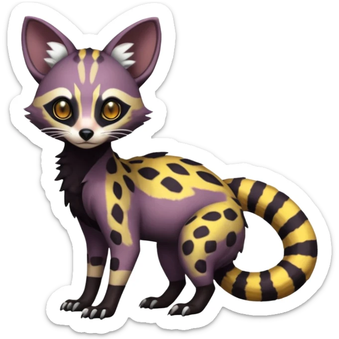Rare realistic warm-colored lush exotic cute edgy epic futuristic aesthetic gloomy spooky dark modern colorful cyber-Genet-Trico-species-Fakemon-hybrid-creature, with beautiful intricate markings, full body sticker