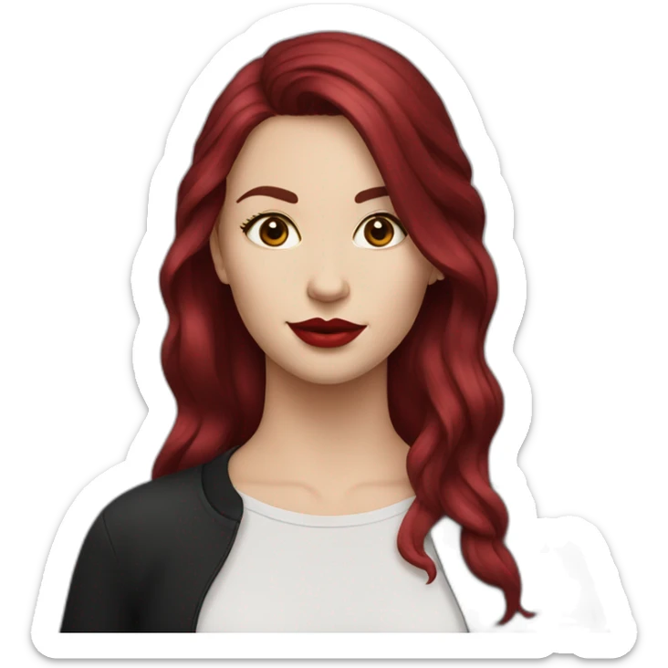 a white girl burgundy hair red lips in a black T-shirt sticker