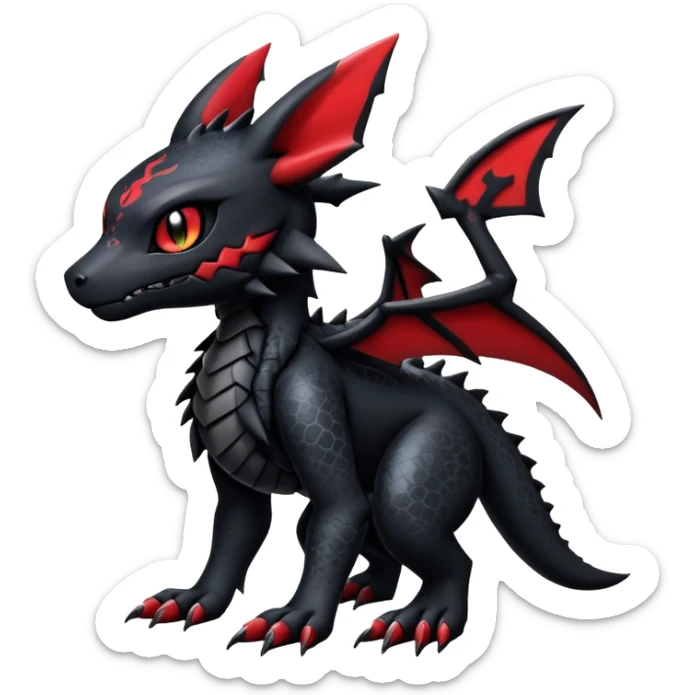 Gothic Edgy Badass Gloomy Cute Dark Guilmon-Salandit-Umbreon-Fakémon-hybrid-creature (full body)  sticker