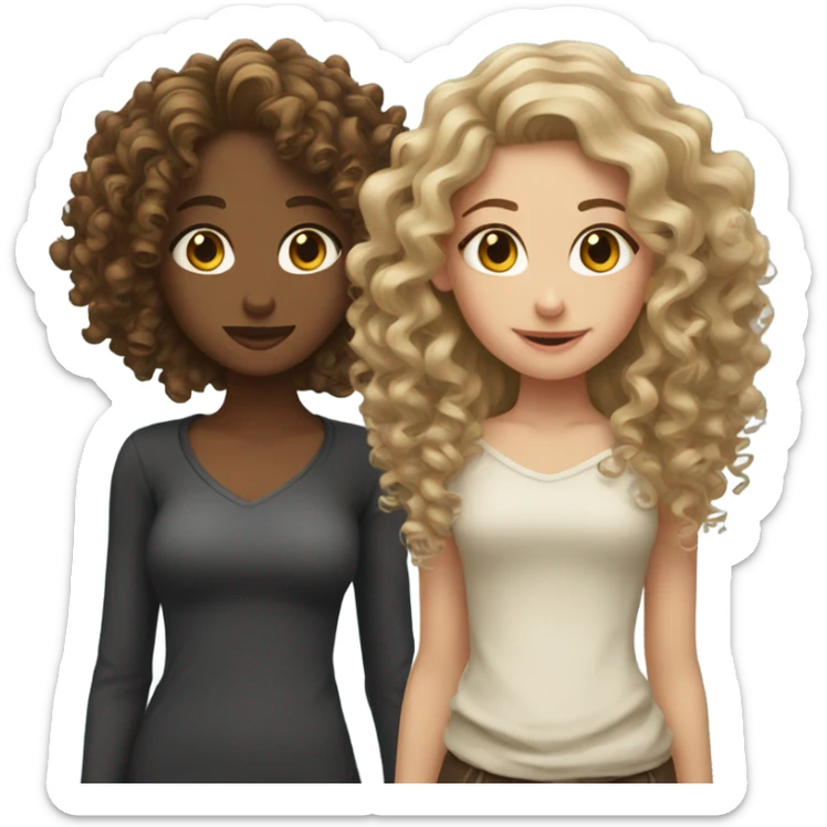 Two girls with curly hair one dirty blonde one brown hair sticker