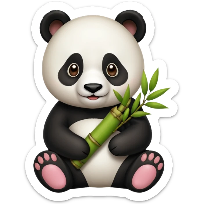 Tatlı Kahverengi ve beyaz renginde panda elinde bambu olsun tam ısırıcakken olsun sticker