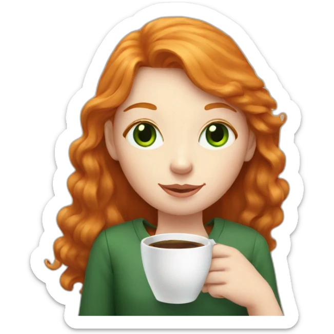 ginger girl with green eye holding a cat and a coffee sticker