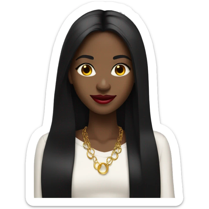 Smiling Black girl with long black straight hair and red lipstick with gold hoop earrings and and a gold necklace  sticker