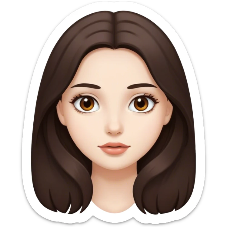 pretty girl, long hair, brown eyes, natural lips, white skin, dark brown hair sticker