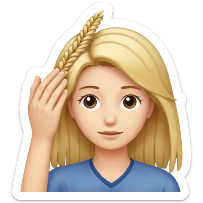 close-up of fingers caressing a strand of hair, iOS emoji style sticker