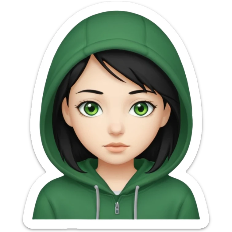 Green eyes black hair girl in hoodie sticker