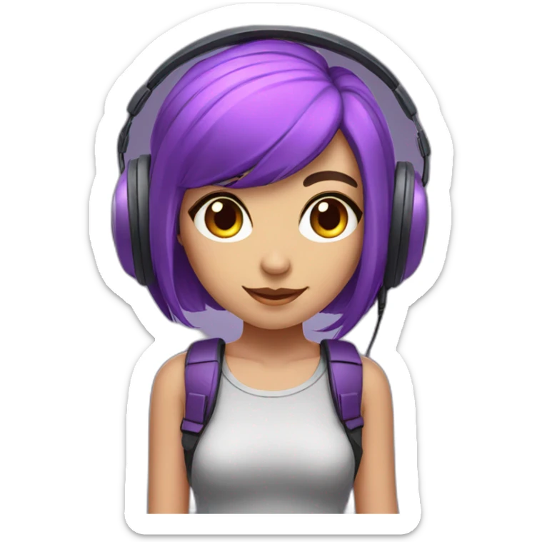 cute gamer girl with headset short purple hair sticker