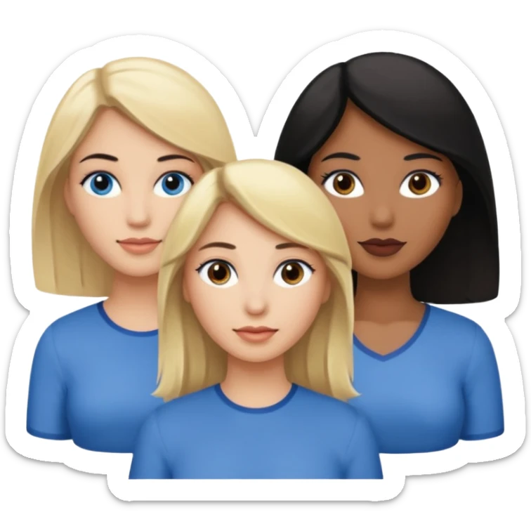 3 women emojis, Caucasian woman with blonde hair, Brown skin woman with black hair, Caucasian women with brown hair sticker