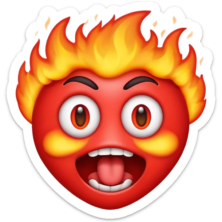 Emoji con la lengua fuera y con fuego en los ojos sticker