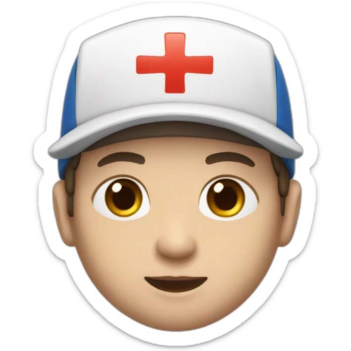Ambulance yung man with white skin and brown hair and a cap sticker