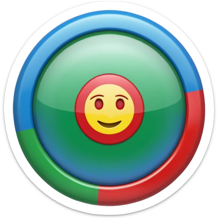 A glossy 3D emoji icon of the Romani flag. The flag is a horizontal bicolor, blue on top and green on bottom. A red spoked wheel chakra symbol is centered across the middle. The style is cute, rounded, shiny, plastic texture, digital icon art, isolated on a plain background. sticker