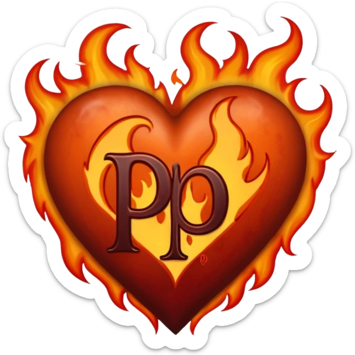 Can you make a dark orange heart with a dark red letter in the middle in a gothic style, the letter is P, I also want it to have some flames sticker