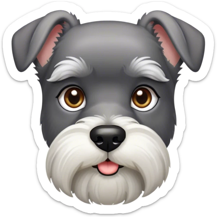 Cinematic Noble Miniature Schnauzer Portrait Emoji, Standing with a proud and stately demeanor, showcasing a sharply defined, salt-and-pepper fur with distinguished eyebrows and a confident, alert expression, simplified yet exquisitely detailed, glowing with a refined, dignified radiance, high shine, exuding intelligence and classic noble charm, soft glowing outline, capturing the essence of a noble Miniature Schnauzer that commands attention with effortless style! sticker