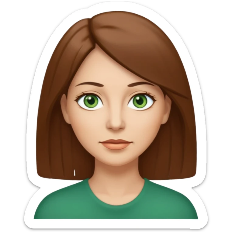 middle age woman with green eyes and shoulder length straight brown hair sticker