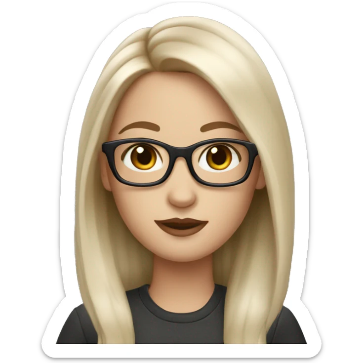 memoji white girl with long dark brown hair and oval glasses sticker