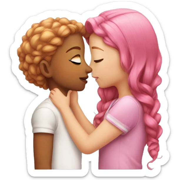girl with hazel hair kissing girl with pink hair sticker