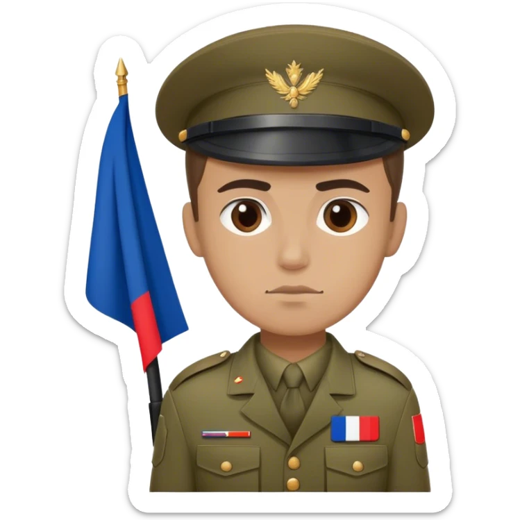 A photorealistic serious soldier with the French flag on his clothes sticker