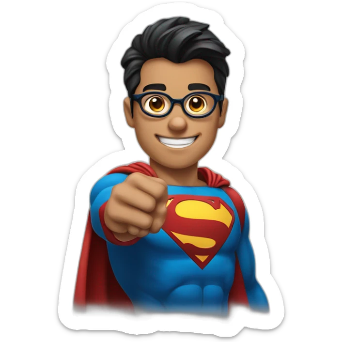 superman with eyeglasses teen smile, pointing at his eyeglasses with both thumbs sticker