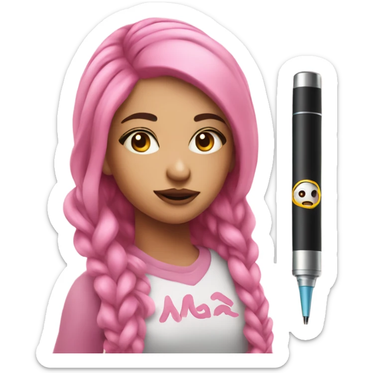 Girl with pink hair and long eyelashes holding a vape pen sticker