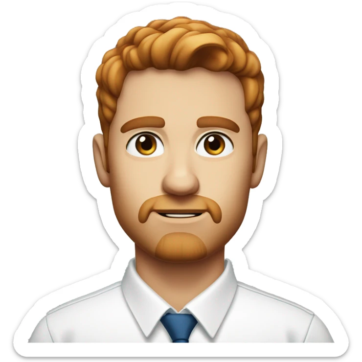 Portrait of an adult guy with brown-red hair, serious, light skin, brown stubble, blue eyes, wearing a white office shirt. sticker