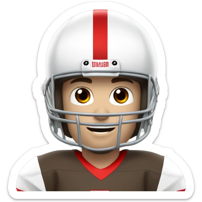 Dark brown hair pale skin guy football player white jersey with red 15 brown eyes sticker