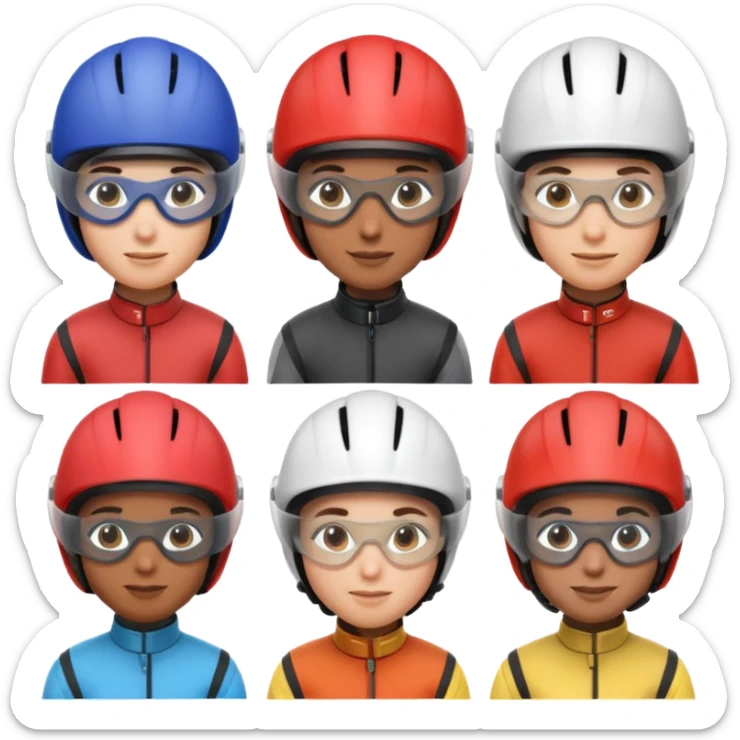 diverse horse race jockey portraits, head and shoulders only, different skin tones, different helmet colors, racing goggles, 3D cartoon, mobile game icon style, clean background, no text, no watermark
 sticker