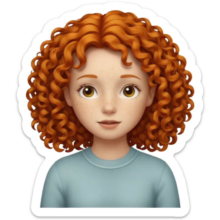 A ginger girl with curly hair in this style 👩🏼‍🦱 just the head no body simile to the apple curly hair emoji just ginger instead  sticker
