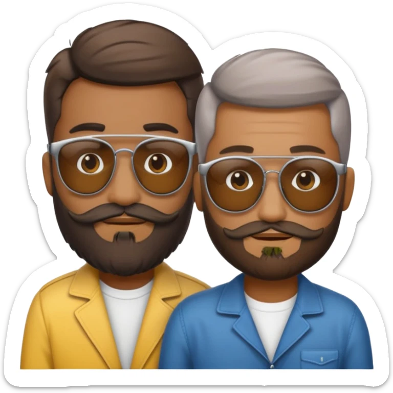Van u make 2 cool emojis with shades side by side, both have faded hair, one of them should also have faded beard. Beneath the faded beared emoji should have the initials WQ and the other PJ sticker