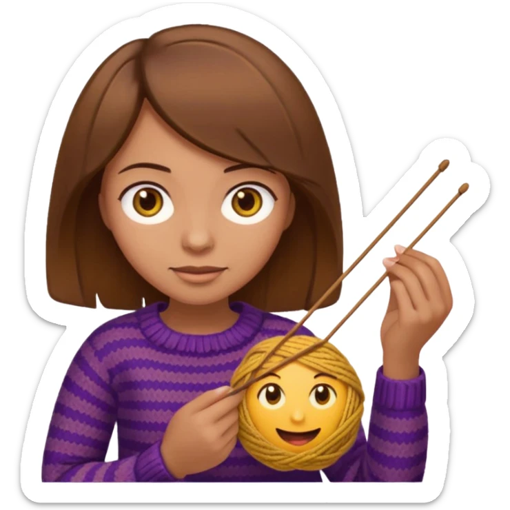  Woman with brown bobbed  hair and highlights light brown eyes no glasses tangked yarn  Knitting emoji sticker