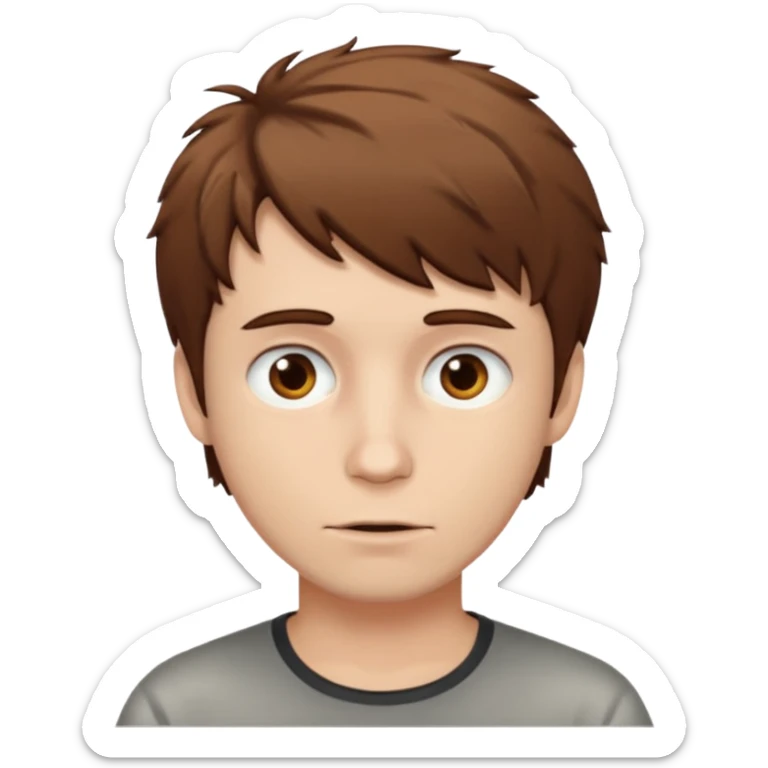 Create an emoji of a man with white skin and short brown but slightly messy hair sticker