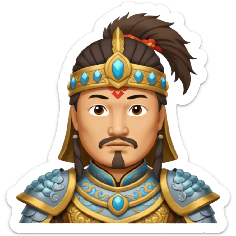 portrait of Genghis Khan in armor rotated 45 degrees to the right sticker