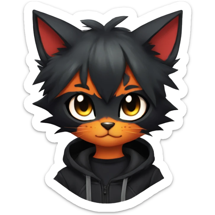 Edgy Shy Anthro boyish cool pretty dark black Litten-Pokémon-cat-fursona techwear sticker