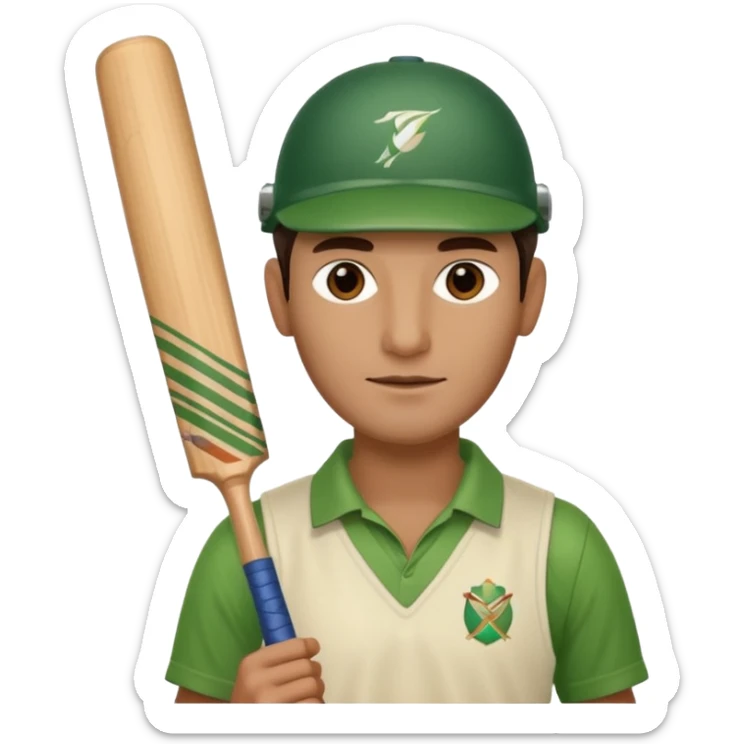 i want a emoji suitable for a logo s well.
it should contain a man holding cricket bat and is wearing all the cricket accessories with no human face  sticker