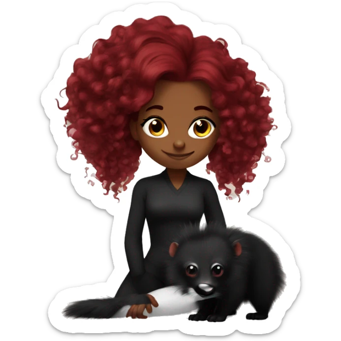 Wine Red haired and black skunk highlights strong girl with atoms sticker